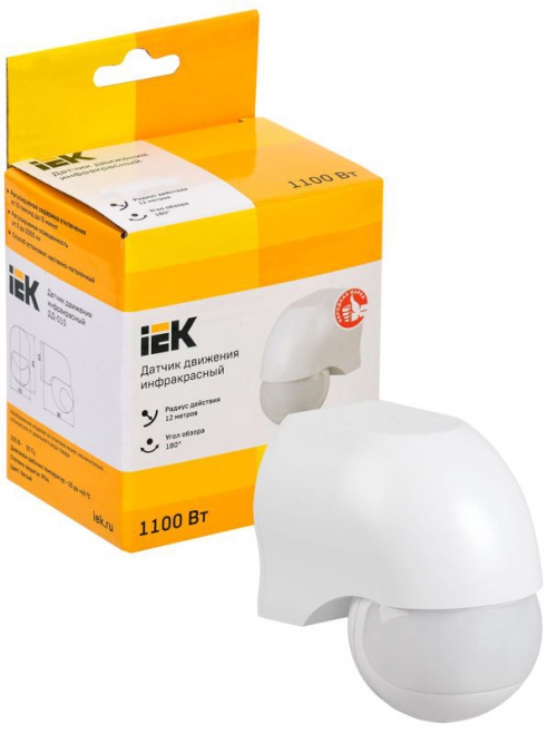 Детектор движения ДД 010 1100Вт угол. обз. 180град. IP44 бел. ИЭК LDD10-010-1100-001 LDD10-010-1100-001