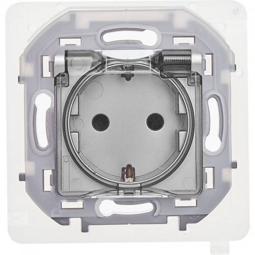 Розетка 1-м СП Inspiria 16А IP44 250В 2P+E защ. шторки с крышкой немецк. стандарт механизм алюм. Leg 673742 673742