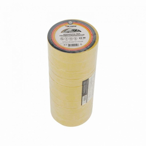 Изолента ПВХ профессиональная 0.18х19мм 20м желт. (уп.10шт) Kranz KR-09-2802 KR-09-2802