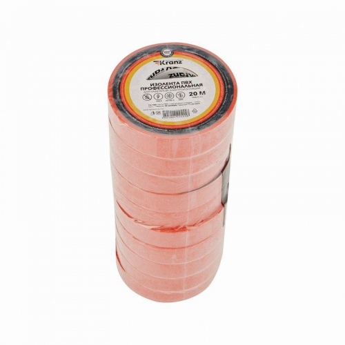 Изолента ПВХ профессиональная 0.18х19мм х 20м красная (уп.10шт) Kranz KR-09-2804 KR-09-2804