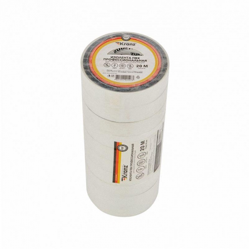Изолента ПВХ профессиональная 0.18х19мм 20м бел. (уп.10шт) Kranz KR-09-2801 KR-09-2801