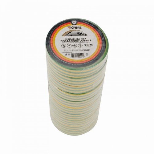 Изолента ПВХ профессиональная 0.18х19мм 20м желт./зел. (уп.10шт) Kranz KR-09-2807 KR-09-2807