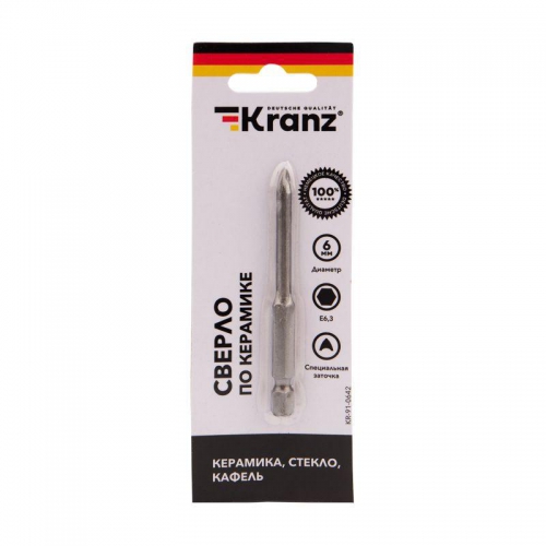 Сверло по стеклу и керамике 6мм (шестигранный хвостовик) Kranz KR-91-0642 KR-91-0642