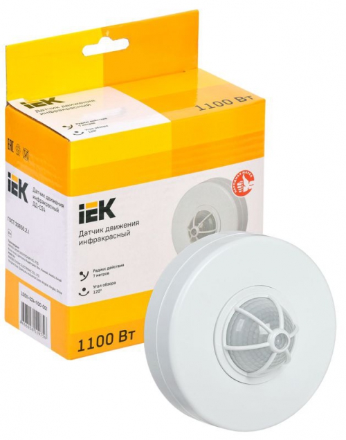 Детектор движения ДД 024 1100Вт угол. обз. 360град. IP33 бел. ИЭК LDD11-024-1100-001 LDD11-024-1100-001