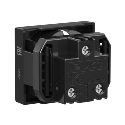 Розетка 1-м 2мод. Viva 16А IP20 2P+E с заземл. защ. шторки черн. DKC 45205 45205