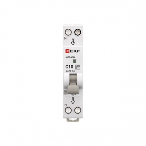 Выключатель автоматический дифференциального тока 1мод. C 10А 10мА тип АС 6кА АВДТ-63М (электрон.) EKF DA63M-10-10 DA63M-10-10