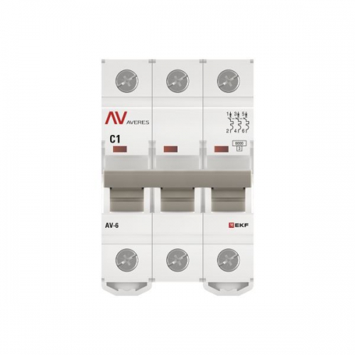Выключатель автоматический модульный 3п C 1А 6кА AV-6 AVERES EKF mcb6-3-01C-av mcb6-3-01C-av