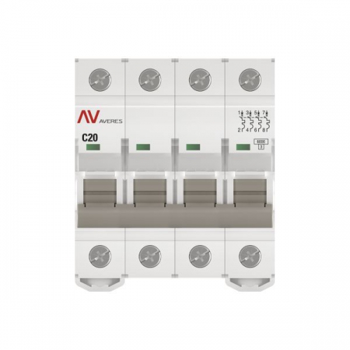 Выключатель автоматический модульный 4п C 20А 6кА AV-6 AVERES EKF mcb6-4-20C-av mcb6-4-20C-av