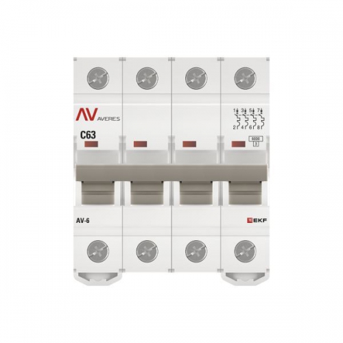 Выключатель автоматический модульный 4п C 63А 6кА AV-6 AVERES EKF mcb6-4-63C-av mcb6-4-63C-av