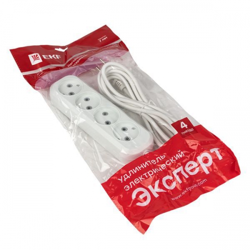 Удлинитель 4х2м без заземл. 10А IP20 Эксперт 2.2кВт ПВС 2х0.75 PROxima EKF UBA10-275-4-02 UBA10-275-4-02