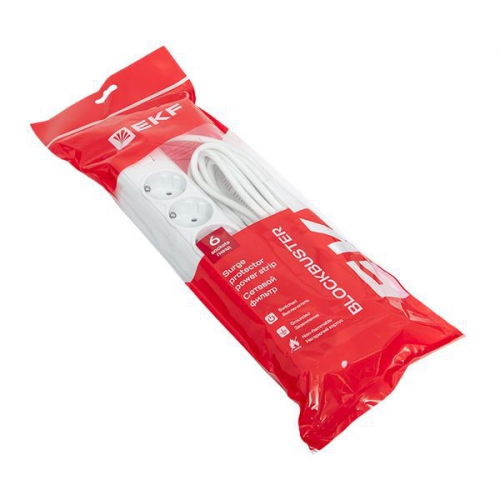 Удлинитель с сетевым фильтром 6х1.8м с заземл. 10А IP20 Блокбастер 2.2кВт ПВС 3х0.75 с выкл. PROxima EKF UFP10-375-6-018 UFP10-375-6-018