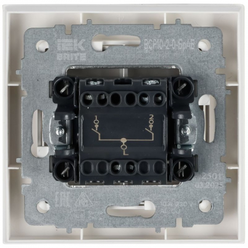 Выключатель 2-кл. СП BRITE ВСР10-2-0-БрАБ 10А в сборе арктич. бел. IEK BR-V20-0-10-K91-F BR-V20-0-10-K91-F