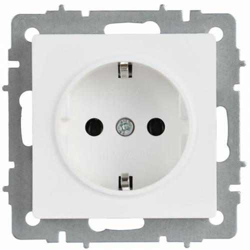 Розетка BRITE РС11-1-0-БрАБ 16А с заземл. без защ. шторок механизм арктич. бел. IEK BR-R11-16-K91 BR-R11-16-K91