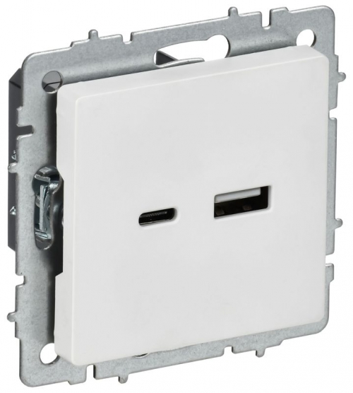 Розетка BRITE РЮ11-1-БрАБ 18Вт USB A+C механизм арктич. бел. IEK BR-U22-018-K91 BR-U22-018-K91
