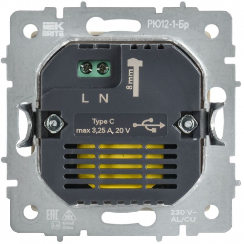 Розетка СП BRITE РЮ12-1-БрАБ USB C 65Вт высокоскор. заряд. арктич. бел. IEK BR-U13-065-K91 BR-U13-065-K91