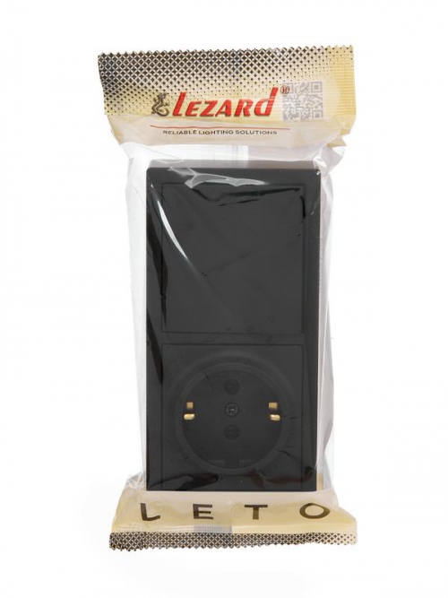 Блок ОП LETO (1-кл. выключатель + 1-м розетка с заземл.) горизонт. черн. бархат LEZARD 752-4200-170BAP 752-4200-170BAP