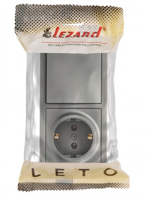 Блок ОП LETO (1-кл. выключатель + 1-м розетка с заземл.) горизонт. платина LEZARD 752-3500-170BAP 752-3500-170BAP
