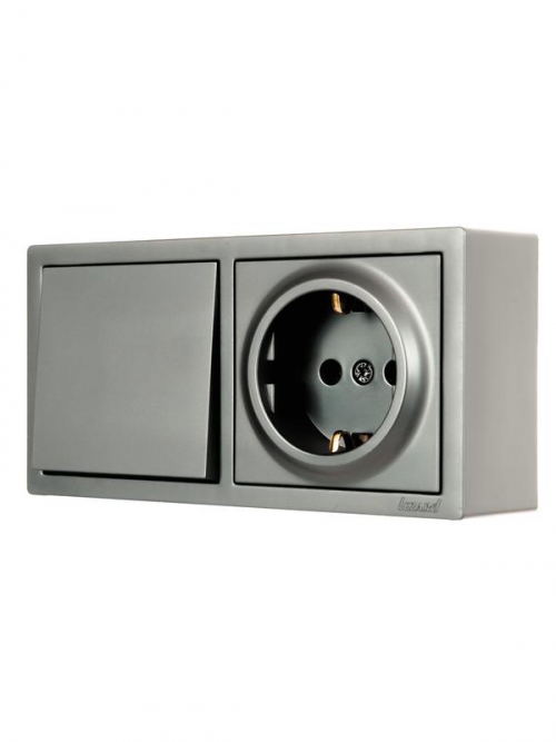 Блок ОП LETO (1-кл. выключатель + 1-м розетка с заземл.) горизонт. платина LEZARD 752-3500-170BAP 752-3500-170BAP