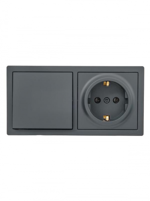 Блок ОП LETO (1-кл. выключатель + 1-м розетка с заземл.) горизонт. графит LEZARD 752-3400-170BAP 752-3400-170BAP