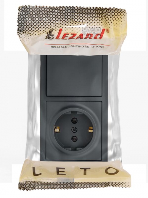 Блок ОП LETO (1-кл. выключатель + 1-м розетка с заземл.) горизонт. графит LEZARD 752-3400-170BAP 752-3400-170BAP