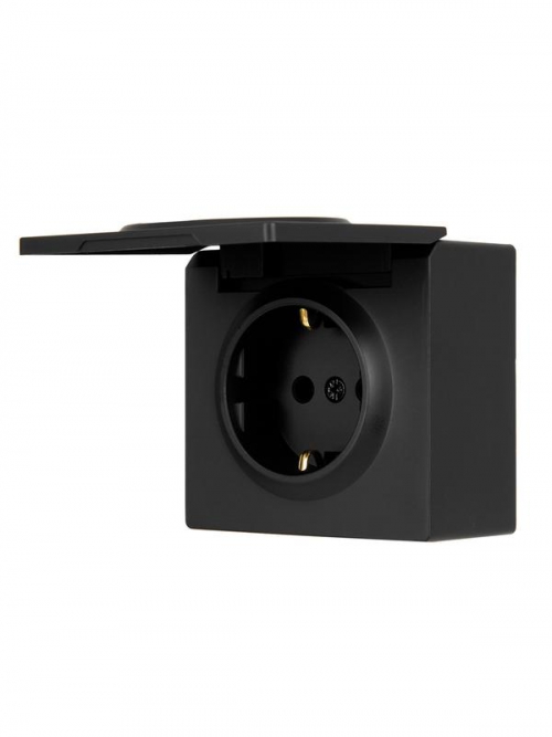 Розетка 1-м ОП LETO с заземл. с крышкой LETO ПБТ черн. бархат LEZARD 752-4200-123B 752-4200-123B