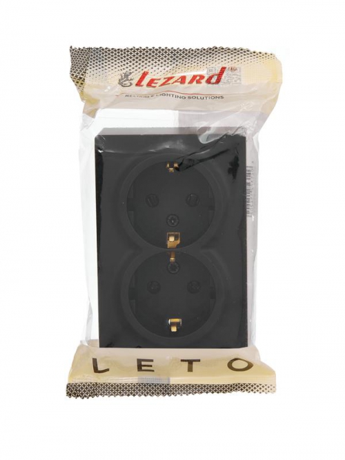Розетка 2-м ОП LETO с заземл. закрытый корпус ПБТ черн. бархат LEZARD 752-4200-127B 752-4200-127B