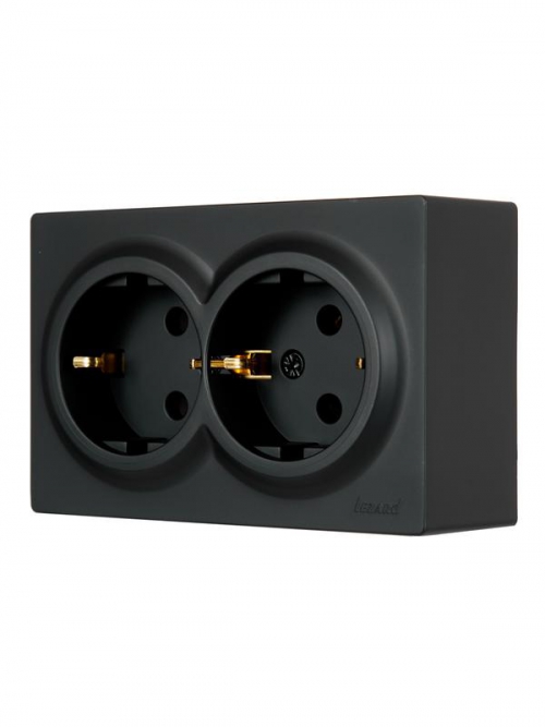 Розетка 2-м ОП LETO с заземл. закрытый корпус ПБТ черн. бархат LEZARD 752-4200-127B 752-4200-127B