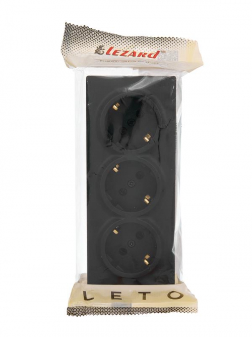 Розетка 3-м ОП LETO с заземл. закрытый корпус ПБТ черн. бархат LEZARD 752-4200-127BUP 752-4200-127BUP