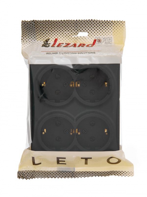 Розетка 4-м ОП LETO с заземл. закрытый корпус ПБТ черн. бархат LEZARD 752-4200-127BDP 752-4200-127BDP