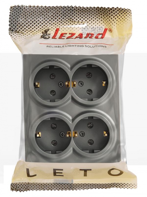 Розетка 4-м ОП LETO с заземл. закрытый корпус ПБТ платина LEZARD 752-3500-127BDP 752-3500-127BDP