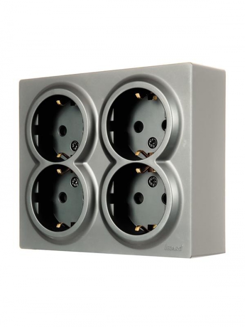 Розетка 4-м ОП LETO с заземл. закрытый корпус ПБТ платина LEZARD 752-3500-127BDP 752-3500-127BDP