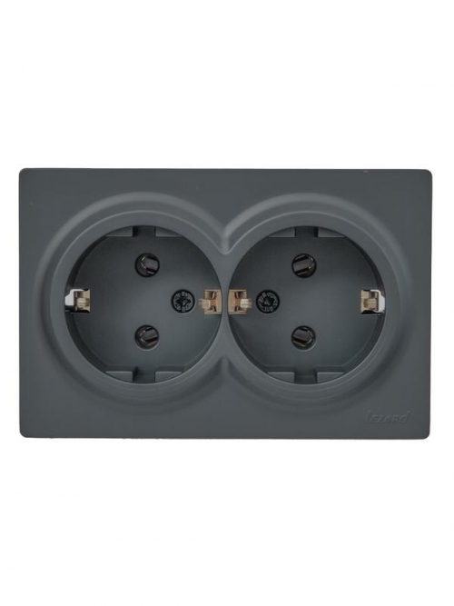 Розетка 2-м ОП LETO с заземл. закрытый корпус ПБТ графит LEZARD 752-3400-127B 752-3400-127B