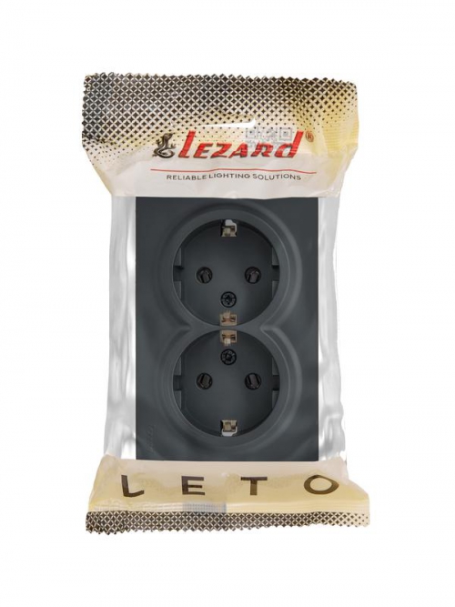 Розетка 2-м ОП LETO с заземл. закрытый корпус ПБТ графит LEZARD 752-3400-127B 752-3400-127B