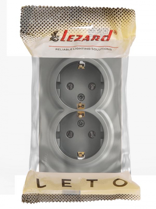 Розетка 2-м ОП LETO с заземл. закрытый корпус ПБТ платина LEZARD 752-3500-127B 752-3500-127B