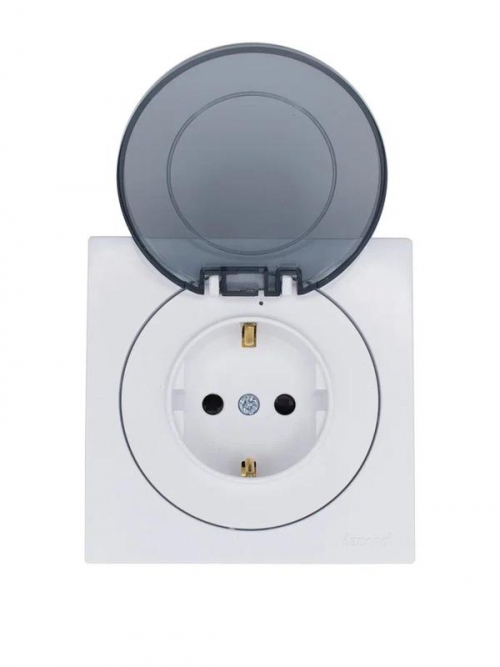 Розетка 1-м СП OSEN с заземл. с крышкой ПБТ бел. LEZARD 743-0288-123B 743-0288-123B
