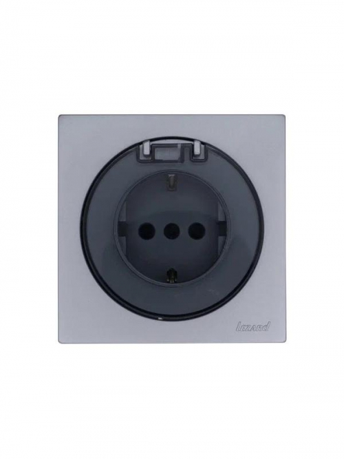 Розетка 1-м СП OSEN с заземл. с крышкой ПБТ механизм сер. матов. LEZARD 743-7488-123B 743-7488-123B