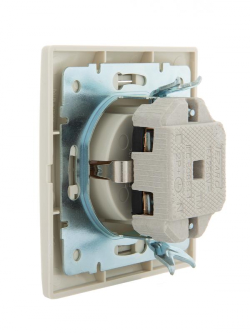 Розетка 1-м СП Mira 16А IP20 с заземл. с защ. крышкой со вставкой керамика крем. LEZARD 701-0303-123 701-0303-123