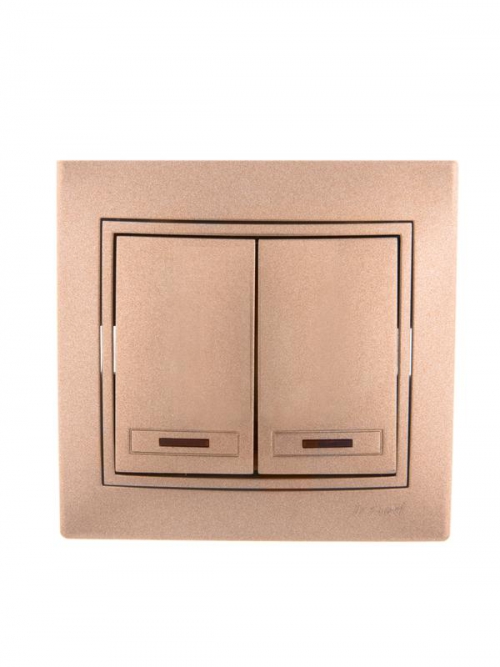 Выключатель 2-кл. СП Mira 10А IP20 с подсветкой со вставкой свет. корич. перламутр. LEZARD 701-3131-112 701-3131-112