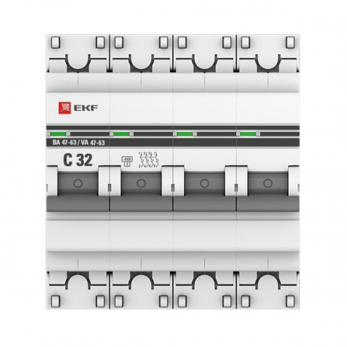 Выключатель автоматический модульный 4п C 32А 4.5кА ВА 47-63 PROxima EKF mcb4763-4-32C-pro mcb4763-4-32C-pro