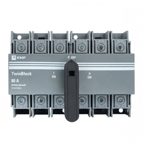 Рубильник 3п 80А реверсивный с рукояткой управления для прямой установки TwinBlock EKF tb-s-80-3p-rev tb-s-80-3p-rev