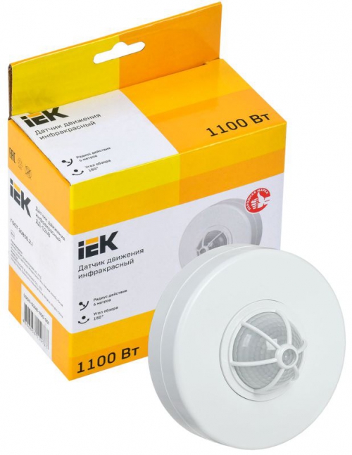 Детектор движения ДД 024В 1100Вт угол. обз. 180-360град. IP33 бел. ИЭК LDD11-024B-1100-001 LDD11-024B-1100-001