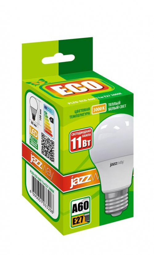 Лампа светодиодная PLED-ECO 11Вт A60 грушевидная 3000К тепл. бел. E27 880лм 230В JazzWay 1033208 1033208