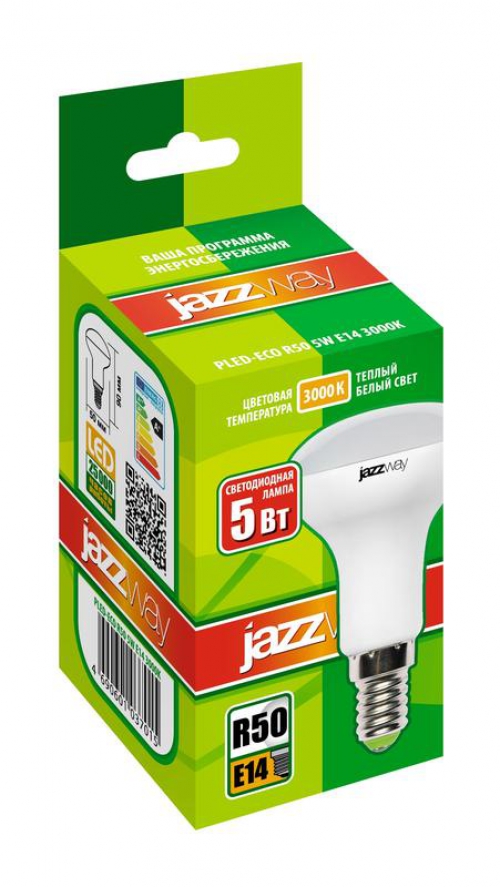 Лампа светодиодная PLED-ECO 5Вт R50 3000К тепл. бел. E14 400лм 220-240В JazzWay 1037015A 1037015A