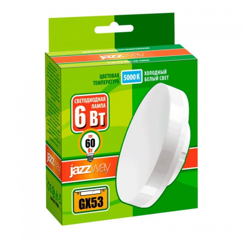 Лампа светодиодная PLED-ECO-GX53 6Вт таблетка 5000К frost холод. бел. GX53 460лм 230В JazzWay 2852007 2852007