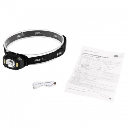 Фонарь аккумуляторный налобный AccuH3-L5W-bk LED 5Вт + 2хRED SMD IP54 5 режимов: 100проц. 180лм 3.5ч/50проц. 110лм 5.5ч/30проц. 65лм 15ч/красн. 28ч/мигающ. красн. 12ч аккум. управл. жестами черн. JazzWay 5036703 5036703