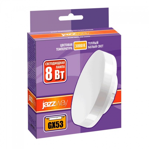 Лампа светодиодная PLED-GX53 8Вт таблетка 3000К мат. тепл. бел. GX53 640лм 230В JazzWay 2855374 2855374