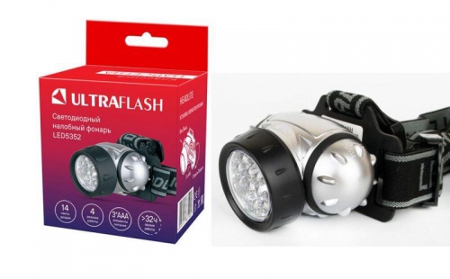 Фонарь налобный LED 5352 (14LED 4 режима; 3хR03 метал.) Ultraflash 10261 10261
