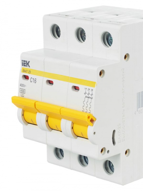 Выключатель автоматический модульный 3п C 16А 4.5кА ВА47-29 ИЭК MVA20-3-016-C MVA20-3-016-C