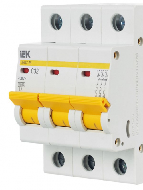 Выключатель автоматический модульный 3п C 32А 4.5кА ВА47-29 ИЭК MVA20-3-032-C MVA20-3-032-C