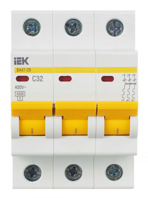 Выключатель автоматический модульный 3п C 32А 4.5кА ВА47-29 ИЭК MVA20-3-032-C MVA20-3-032-C